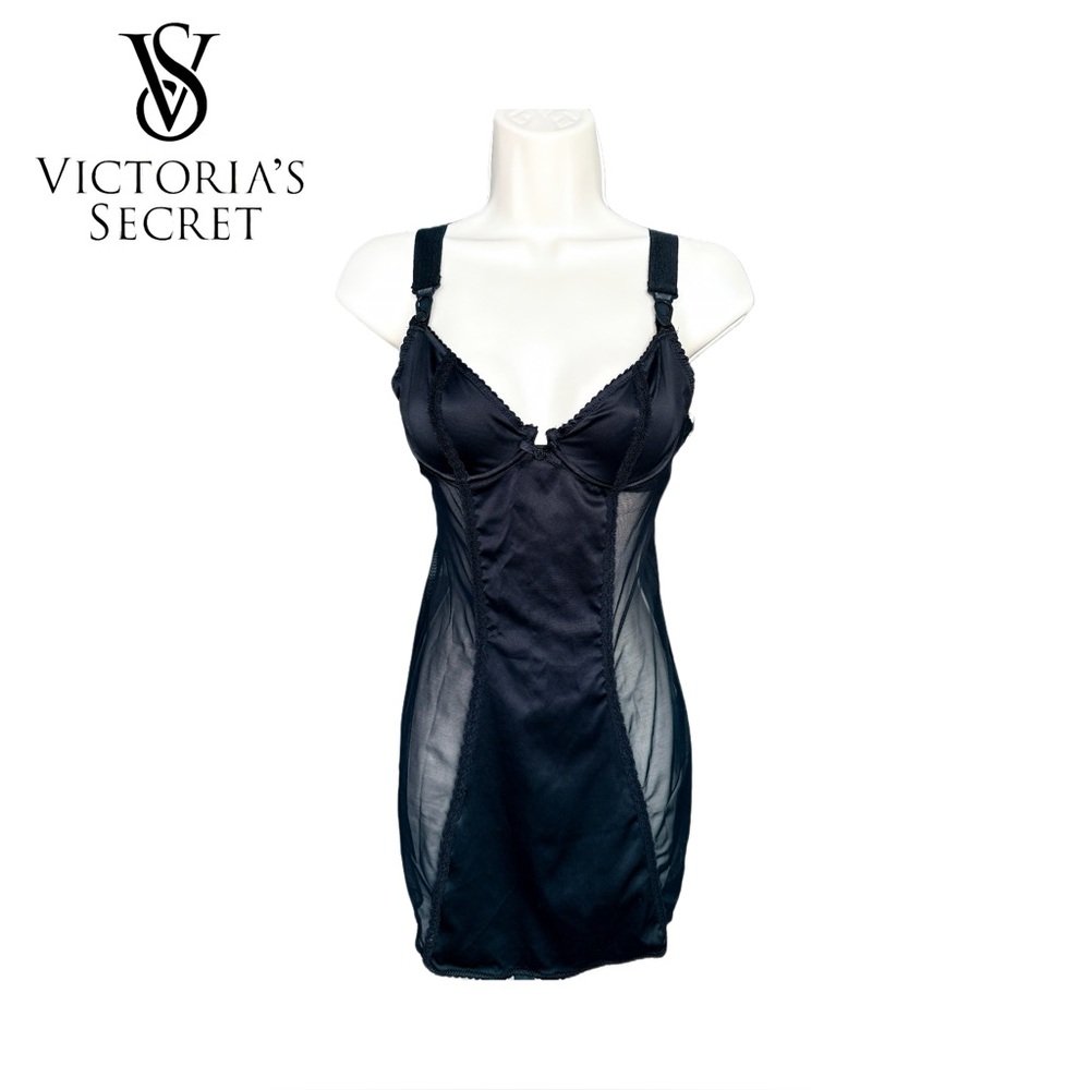 Victoria’s Secret Vintage Contrast Sheer Slip Mini Dress. Black. Size 34B